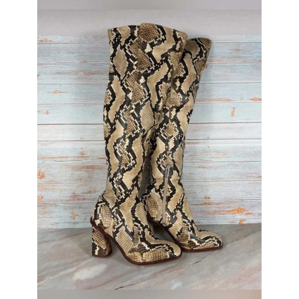 Vince Camuto Dreven Block-Heel Over-Knee Boots Vegan Snakeskin - Like New!!